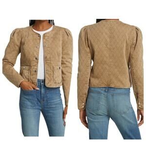 NEW Veronica Beard Camilla Quilted Jacket Puff Sleeves Tan Sierra Size XS